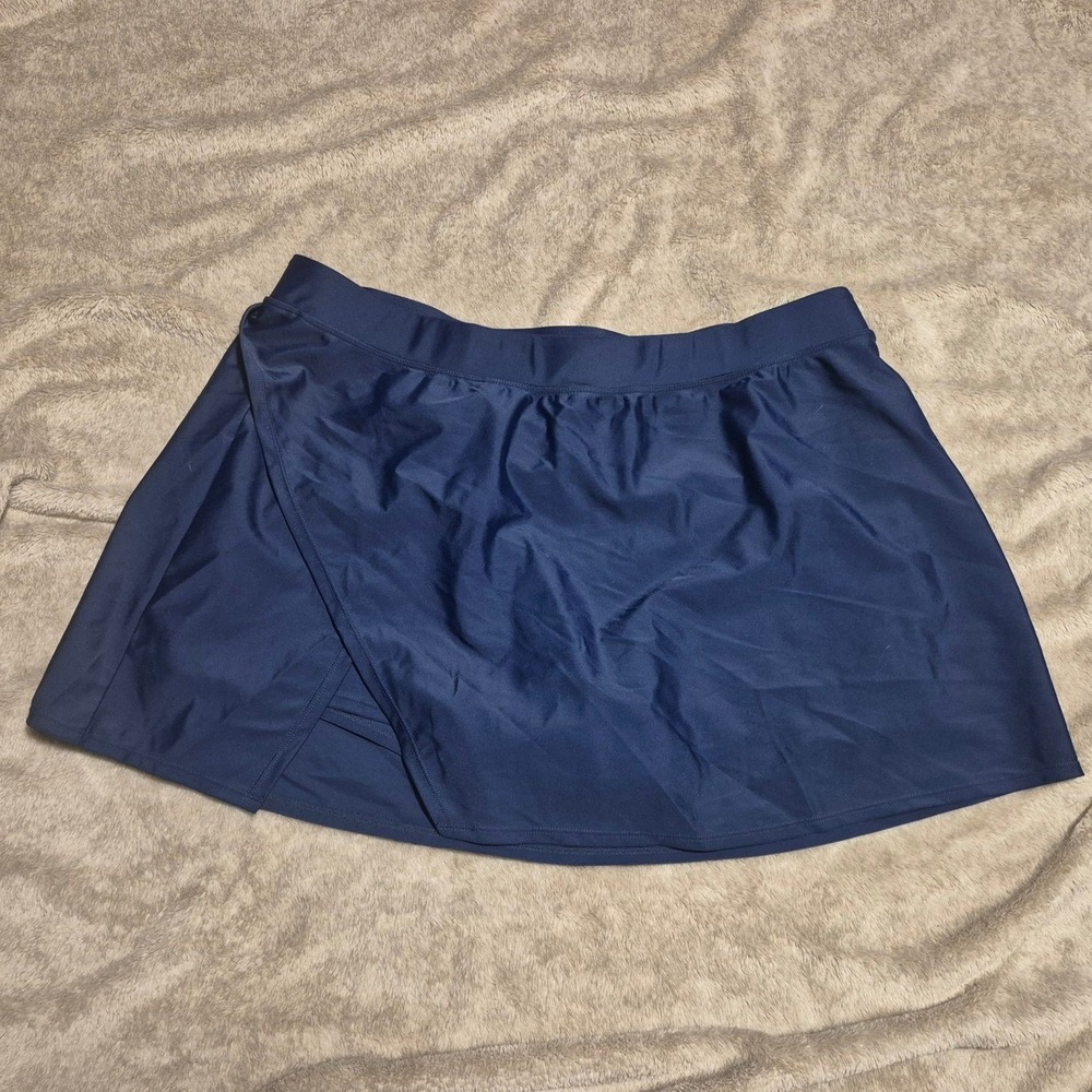 Shade & Shore Navy Blue Wrap Front Swim Skirt with Built-in Briefs XL 16 NWT